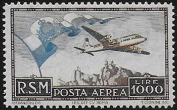 1951 San Marino Lire 1.000 aereo MNH Sassone n. 99