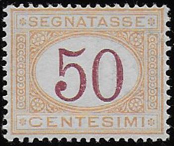 1870 Italia segnatasse 50c. ocra carminio bc MNH Sassone n. 9