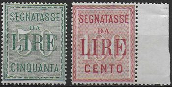 1884 Italia segnatasse cifre bianche bc MNH Sassone n. 15/16