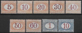 1890-94 Italia segnatasse colori cambiati 9v. dc MNH Sassone n. 20/28