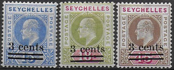 1903 Seychelles Edoardo VII 3v. MH SG n. 57/59