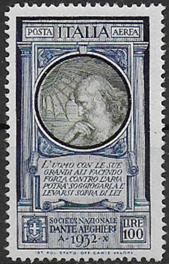 1932 Italia Dante Lire 100 Leonardo thin paper MNH Sassone n. 41a