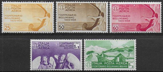 1935 Italia Vincenzo Bellini aerea 5v. MNH Sassone A n. 90/94