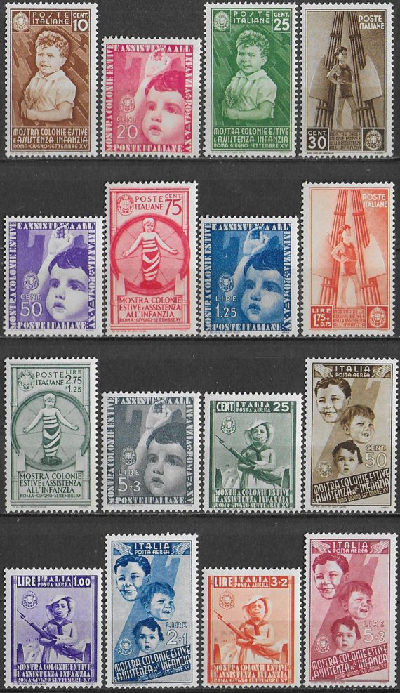 1937 Italia Mostra Colonie Estive 16v. MNH Sassone n. 406/15+A