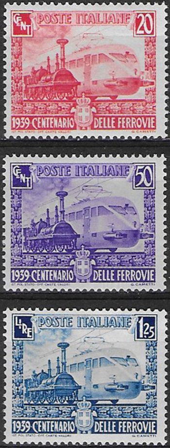 1939 Italia 100th Ferrovie italiane 3v. MNH Sassone n. 449/51