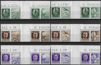 1944 Repubblica Sociale War propaganda pairs af MNH Sassone n. 25/36