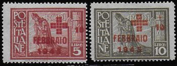 1945 Egeo German occupation Red Cross mc MNH Sassone n. 132/33