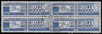 1954 Italia pacchi postali Lire 1.000 Cavallino bl4 cancelled Sassone n. 81