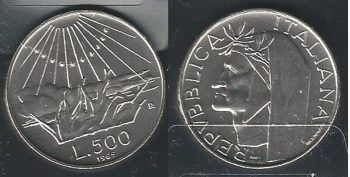 1965 Italia Lire 500 Dante Alighieri argento FDC