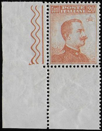 1916 Italia VE III 20c. arancio senza filigrana afc MNH Sassone n.107