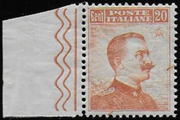 1916 Italia VE III 20c. arancio senza filigrana bfc MNH Sassone n.107