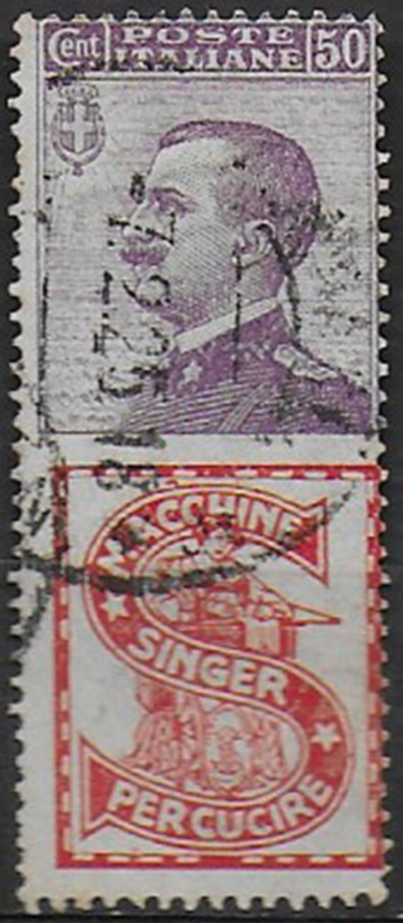 1924-25 Italia Pubblicitari 50c. Singer mc cancelled Sassone n. 16