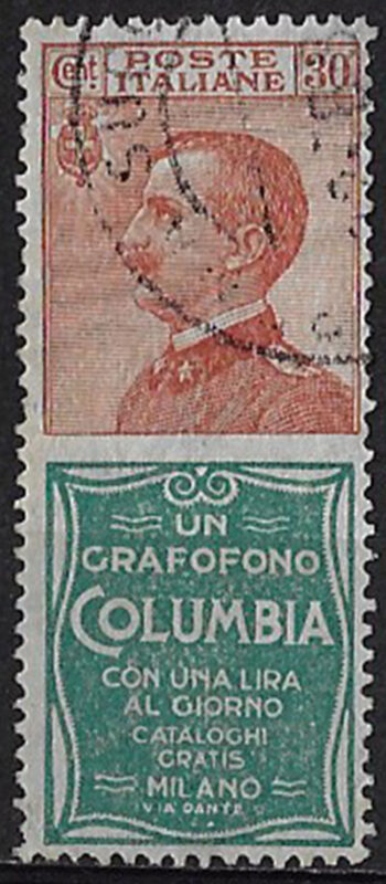 1924-25 Italia Pubblicitari 30c. Columbia cancelled Sassone n. 9