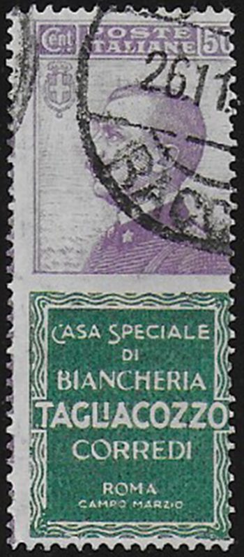 1924-25 Italia Pubblicitari 50c. Tagliacozzo mc cancelled Sassone n. 17