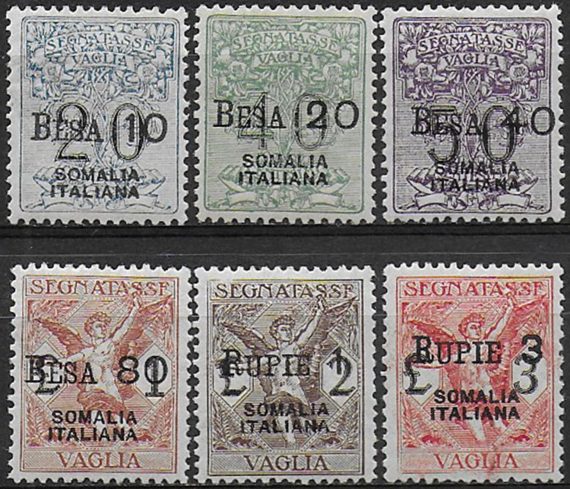 1924 Somalia segnatasse vaglia 6v. bc MNH Sassone n. 1/6