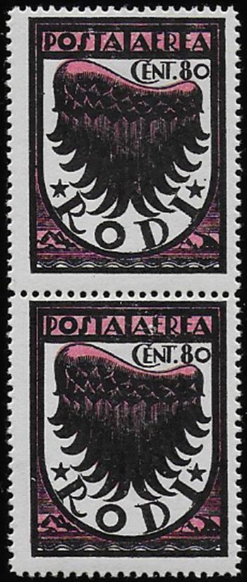 1934 Egeo aerea Ala 80c. II tiratura vert. pair MNH Sassone n. 31Ad