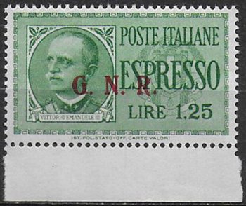 1943 Repubblica Sociale Espressi Lire 1,25 var bc MNH Sassone n. 19/IIIn