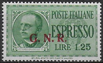 1943 Repubblica Sociale Espressi Lire 1,25 var MNH Sassone n. 19/IIk