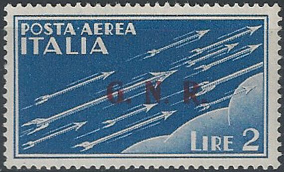 1943 Repubblica Sociale aerea Lire 2 G.N.R. Brescia III MNH Sassone n. 122III