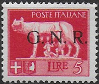 1943 Repubblica Sociale Lire 5 G.N.R. Brescia I MNH Sassone n 485/I
