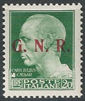 1943 Repubblica Sociale Lire 20 G.N.R. Brescia III var MNH Sassone 487/III