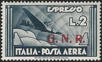 1943 Repubblica Sociale aerea Lire 2 G.N.R. Brescia II MNH Sassone n. 125II