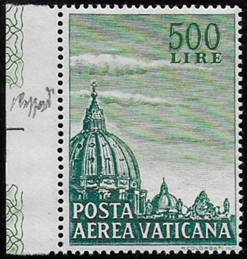 1958 Vaticano Cupola Lire 500 perf. pettine MNH Sassone n. 33/I