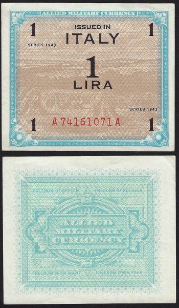 1943 Allied Military Currency Lire 1  FDC Rif. AM 1B Gigante