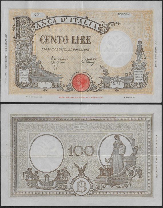 1944 Lire 100 grande B SPL Rif BI 24C Gigante