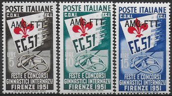 1951 Trieste A Ginnici a Firenze 3v. MNH Sassone n. 116/18