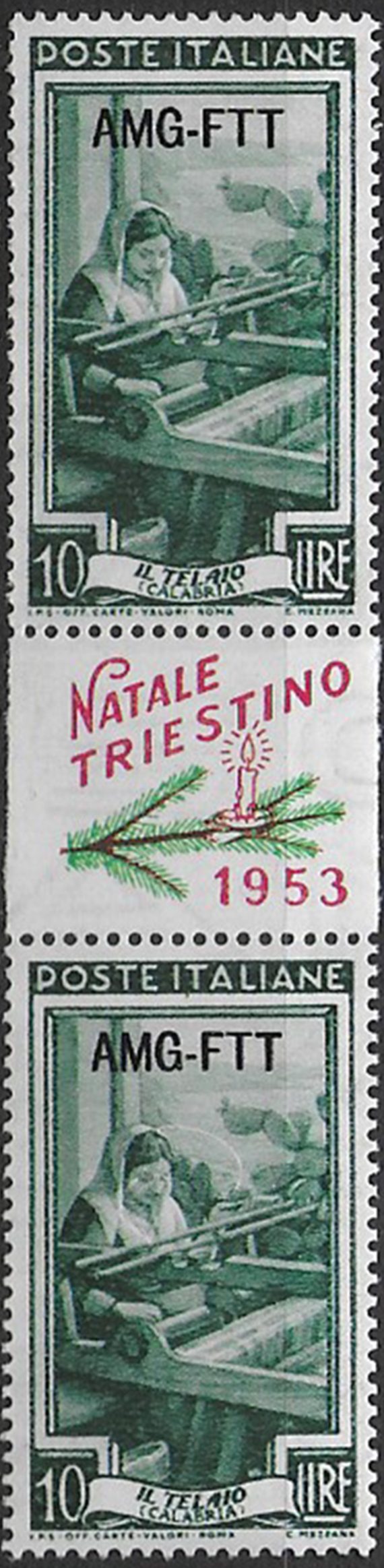 1953 Trieste A Natale triestino Lire 10 pair bf MNH Sassone n. N.T. 94