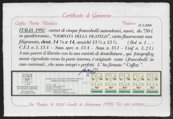 1992 Italia Libretto giornata della Filatelia p. 14 MNH Sassone n. 15/I