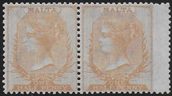 1863-81 Malta Vittoria ½d buff pair MNH SG n. 4