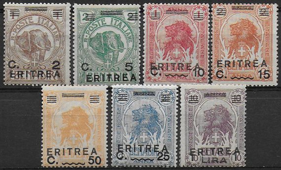 1922 Eritrea elefante e leone 7v. mc MNH Sassone n. 54/60