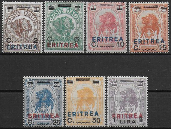 1924 Eritrea elefante e leone 7v. bc MNH Sassone n. 80/86