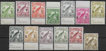 1932-34 New Guinea Official "O    S" 13v. MNH SG n. O42/O54