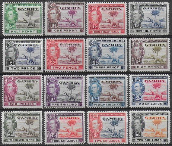 1938-46 Gambia Giorgio VI 16v. MNH SG n. 150/61