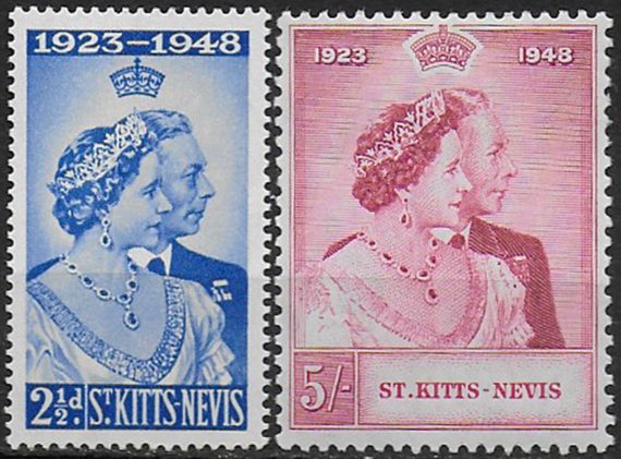 1949 St Kitts-Nevis Royal Silver Wedding MNH SG n. 80/81
