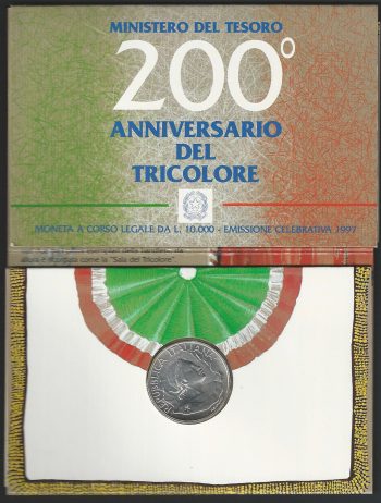 1997 Italia Lire 10.000 silver 200 Tricolore FDC - BU