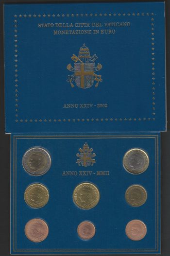 2002 Vaticano divisionale 8 monete FDC - BU