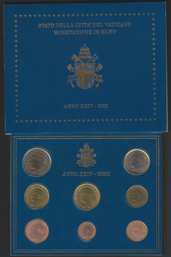 2002 Vaticano divisionale 8 monete FDC - BU