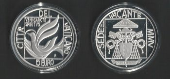 2005 Vaticano € 5,00 argento Sede Vacante FS - Proof