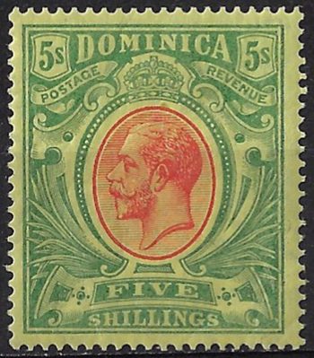 1914 Dominica 5s. red and green/yellow MNH SG n. 54