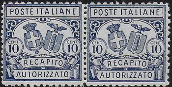 1928 Italia Authorised delivery 10c. pair variety MNH Sassone n. 1a+1b