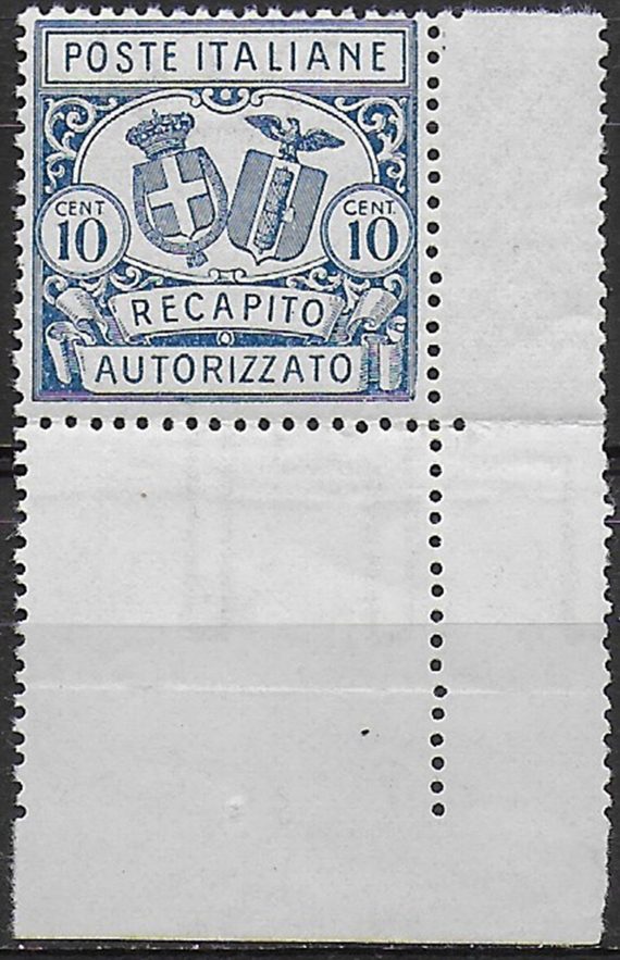1928 Italia Recapito autorizzato 10c. azzurro afc MNH Sassone n. 2