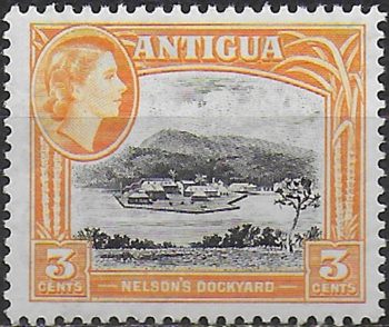 1961 Antigua 3c. black and yellow orange MNH SG n. 123a