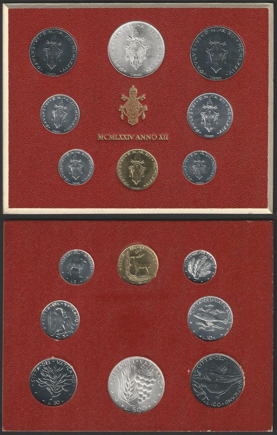 1974 Vaticano divisionale Paolo VI 8 monete FDC - BU