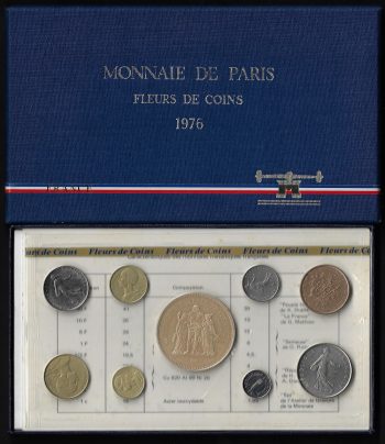 1976 Francia divisionale Fleurs de Coins 9 monete