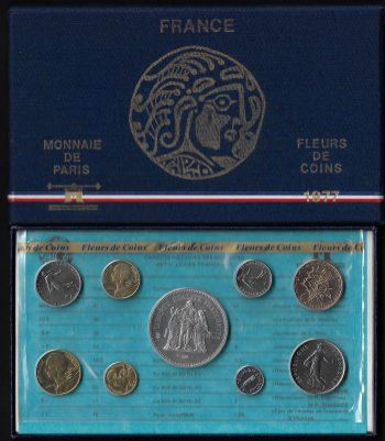 1977 Francia divisionale Fleurs de Coins 9 monete