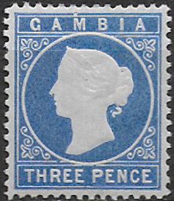 1880-81 Gambia Queen Victoria 3d. bright ultramarine MLH SG n. 14B variety